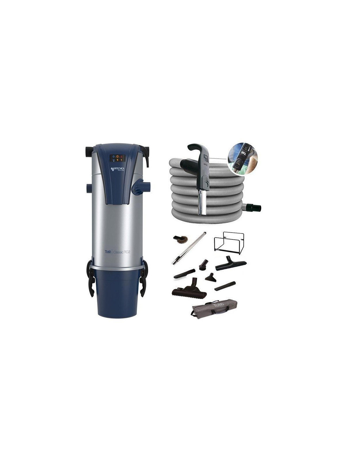 Kit aspiration centralisée Aertecnica  TC2 + flexible 9M variateur + set Confort