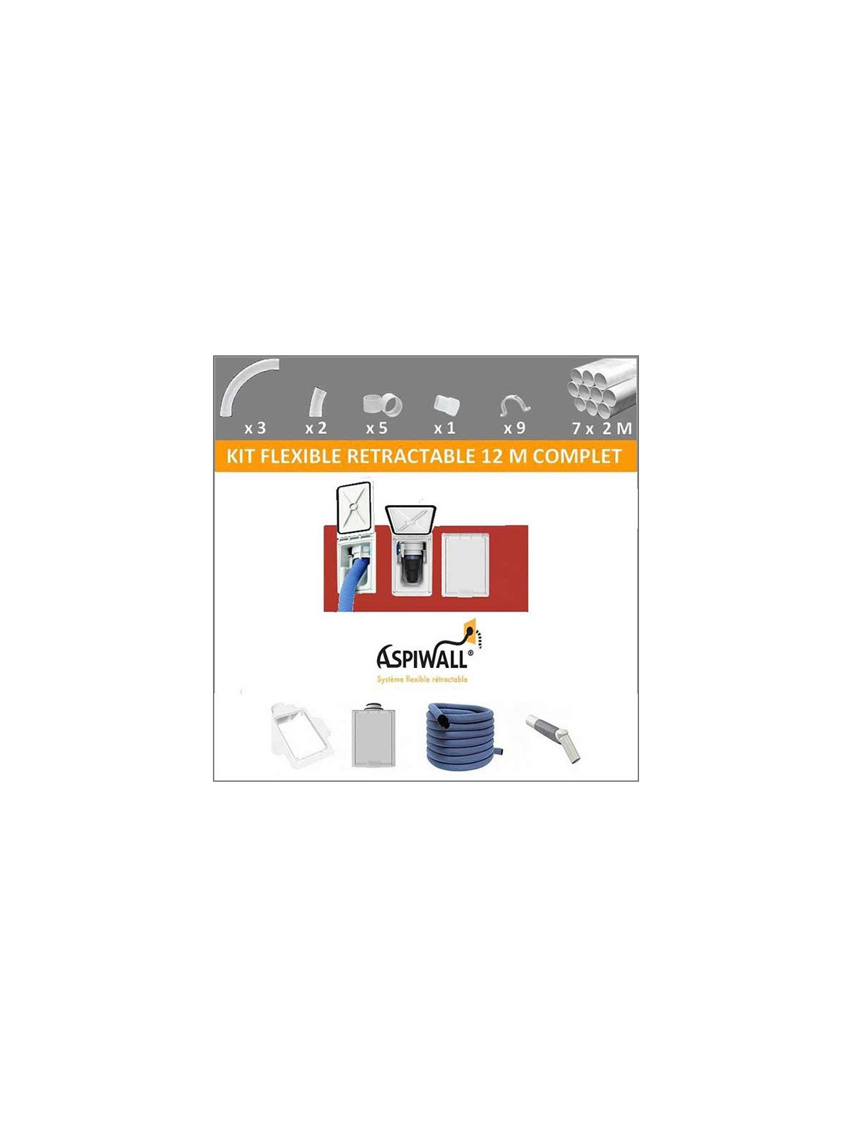 Kit tuyau rétractable 12 M complet Aspiwall pour aspiration centralisée